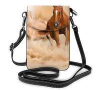 Sac à bandoulière en Cuir PU, Cheval de Course dans Le désert Sable tempête Mode Dame téléphone Portable Sac à Main bandoulière avec Sangle réglable désert