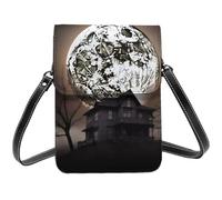 Sac à bandoulière en cuir PU imprimé fleurs de lotus pour homme et femme avec sangles réglables, Halloween Moon, Taille unique