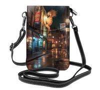 Sac à bandoulière en cuir PU pour téléphone portable imprimé coucher de soleil et plage Prin avec bandoulière réglable, Paysage nocturne de rue, Taille unique