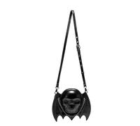 Sac à bandoulière en cuir PU vintage en forme de tête de mort avec chaîne pour femme Style punk Aile de chauve-souris Noir, Noir