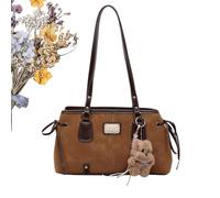 Sac à bandoulière en cuir synthétique, ensemble fourre-tout rétro sous les bras, système de breloques en peluche, style sac à main tendance, , travail, école, shopping, , w nd