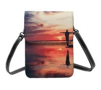 Sac à bandoulière en cuir synthétique imprimé bateau à voile au coucher du soleil blanc pour homme et femme avec sangles réglables, Debout dans le lac, Taille unique