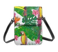 Sac à bandoulière en cuir synthétique imprimé Van in The Beach avec planche de surf pour téléphone portable pour homme et femme avec sangles réglables, Toucans Feuilles de palmier perroquet, Taille
