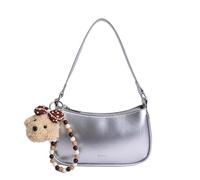 Sac à bandoulière en cuir synthétique léger sous les aisselles, sac à main pratique pour les navetteurs, essentiels au quotidien, trajets en ville, Argenté., with pendant