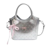 Sac à bandoulière en cuir synthétique pour femme - Grande capacité - Design simple et élégant - Multifonction - Pour voyage, travail, shopping, Argenté., 190x100x150mm