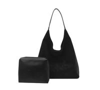 Sac à bandoulière en daim, sac fourre-tout pour femme, sac à main à bandoulière souple avec pochette, sac à main en forme de croissant sur le dessus pour voyage (black)