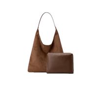 Sac à bandoulière en daim, sac fourre-tout pour femme, sac à main à bandoulière souple avec pochette, sac à main en forme de croissant sur le dessus pour voyage (brown)