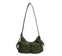 Sac à bandoulière en nylon pour femme avec fermeture éclair - Couleur unie - Multipoches