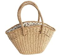 Sac à bandoulière en osier tissé pour femme - Sac de plage en paille tissée - Capacité portable - Panier à pois - Portefeuille A, kaki, Taille Unique