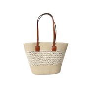 Sac à bandoulière en paille pour femme, sac de plage tendance de grande capacité, sac fourre-tout bohème avec fermeture éclair, sac à main simple en rotin tissé pour les vacances, les voyages, ecru