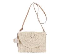 Sac à bandoulière en paille - Sac tissé avec joli pendentif en forme de boule, sac de plage élégant, fourre-tout chic pour le shopping, les rendez-vous, les voyages, la randonnée, Beige, Refer to
