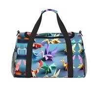 Sac à bandoulière en papier origami multicolore imprimé grues pour femmes hommes sac à bandoulière pour le yoga et les voyages, noir, One Size