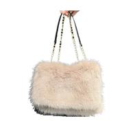 Sac à bandoulière en peluche grande capacité for femme, couleur vive, hiver, sac sous les bras fausse fourrure, fourre-tout(Khaki)