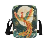 Sac à bandoulière en polyester avec motif phénix chinois 16,8 x 23,9 x 6,3 cm, multi-compartiments pour le quotidien, l'extérieur, les voyages, l'école et cadeau décontracté