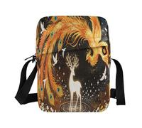 Sac à bandoulière en polyester avec motif phénix oriental et élan, 16,8 x 23,9 x 6,3 cm, multi-compartiments pour le quotidien, les voyages, l'école et le cadeau décontracté