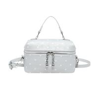 Sac à bandoulière en polyuréthane à pois en forme de boîte avec sangle réglable et fermeture éclair pour voyage, shopping, travail, usage quotidien, bleu, Medium