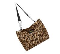 Sac à bandoulière en polyuréthane avec sangle confortable - Imprimé léopard - Sac de travail pour femme - Sac fourre-tout imprimé léopard - Grande capacité - Couleur kaki, jaune