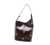 Sac à bandoulière en polyuréthane pour femme - Sac à main souple avec rivets et perles cloutées - Grande capacité - Sac à main sous les bras - Rivets cloutés, Couleur café., One Size