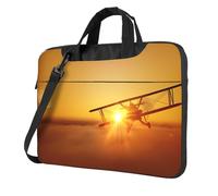 Sac à bandoulière en tissu Oxford 600D résistant aux chocs pour ordinateur portable, avion au coucher du soleil, sac fourre-tout pour ordinateur portable imprimé pour un usage quotidien, Noir , 13