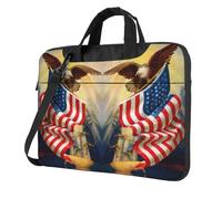 Sac à bandoulière en tissu Oxford 600D résistant aux chocs pour ordinateur portable, motif drapeau américain, aigle, art imprimé, pour un usage quotidien, Noir , 13 inch