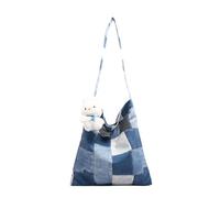 Sac à bandoulière en toile avec patchwork coloré à carreaux tendance pour femme, grande capacité, sac à main sous les bras, sac à main streetwear, sac de courses multifonctionnel, bleu, One Size