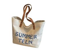 Sac à bandoulière en toile brodée de grande capacité, décontracté simple et polyvalent pour l'école, le travail, les voyages, ecru, 17*5.5*11 in