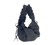 Sac à bandoulière en toile de grande capacité avec motif à volants Style coréen Sac à bandoulière Convient pour les étudiants ou les travailleurs Sac à main avec cordon de serrage, Noir , One Size