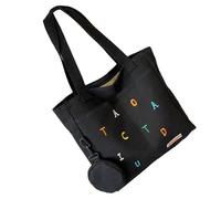 Sac à bandoulière en toile élégant avec lettres colorées brodées pour un usage quotidien, convient aux ordinateurs portables et aux ordinateurs portables essentiels, Noir/blanc, Beauté de masse