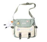 Sac à bandoulière en toile pour adolescente, fille, étudiante, sac d'école avec pendentif, sac à bandoulière de grande capacité, Vert, As shown in the figure