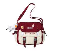 Sac à bandoulière en toile pour adolescente, fille, étudiante, sac d'école avec pendentif, sac à bandoulière de grande capacité, Rouge, As shown in the figure