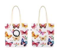 Sac à bandoulière en toile pour animaux de compagnie, papillons colorés, rose, jaune, rouge, flore - Sac de transport portable pour chats et chiens de petite taille