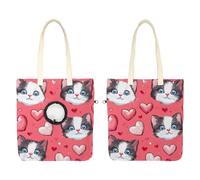 Sac à bandoulière en toile pour animaux de compagnie, visages de chaton avec cœurs, motif Saint-Valentin, sac de transport portable pour chats et chiens, sac fourre-tout pour petits animaux de