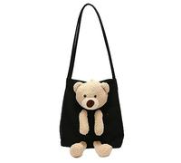 Sac à bandoulière en toile pour étudiant - Couleur pure - Joli sac à main - Grande capacité - Décontracté - Voyage - Kawaii - Mode - Sac à bandoulière en cuir pour homme, Noir , Taille unique