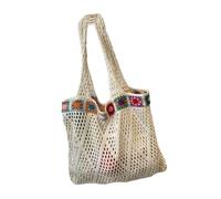 Sac à bandoulière en tricot au crochet de grande capacité, sac à main creux pour voyage et usage quotidien, beige, One Size