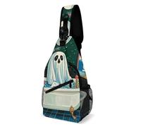 Sac à bandoulière - Fantôme amusant dans la baignoire - Sac à dos à bandoulière - Sac de poitrine décontracté - Sac banane - Fantôme amusant dans la baignoire - 20,3 x 10,2 x 38,1 cm, Fantôme drôle