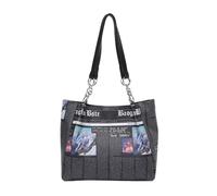 Sac à Bandoulière Femmes Sac PU Imprimé de journaux Sac à Main Mode Sac à Bandoulière Casual pour l'école Université Bureau Voyage Excursion Shopping 29.5x11.5x26.5cm, Noir