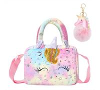 Sac à Bandoulière Fille, Mignonnes Sac à bandoulière en Peluche Tie-dye Sac à Main et Épaule avec Porte-clés Pom pour les Cadeaux de Faveurs de Filles et d'enfants Rose