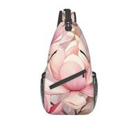 Sac à bandoulière fin pour femme - Éventail dessiné à la main - Sac de poitrine croisé - Style décontracté - Tendance - Voyage - Randonnée, Aquarelle Magnolia, Taille unique