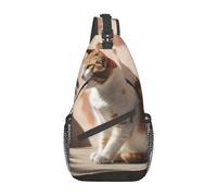 Sac à bandoulière fin pour femme - Motif chat - Pour se prélasser au soleil - Sac à dos croisé en diagonale - Style décontracté - Tendance - Voyage - Randonnée, Chat qui se prélasse au soleil, Taille