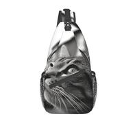 Sac à bandoulière fin pour femme - Sac à dos croisé pour cheminée de Noël - Style décontracté - Tendance - Voyage - Randonnée, Chat regarde vers le haut, Taille unique