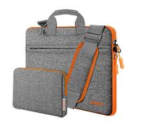 Sac à Bandoulière Fin pour Ordinateur Portable 13"-14" avec Petit étui pour MacBook Pro 14" M5 M4 M3 M2 M1 2025-2021, Tous les Modèles 13,3" MacBook Air/Pro,La plupart des PC 13"-14",Gris foncé-orange