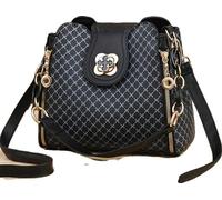 Sac à bandoulière, forme de seau, motif géométrique, noir