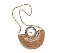Sac à bandoulière Fourre-Tout en Paille, Shoulder Bags Simple Style Semi-Circular Hand-Held Straw Bag Hand-Sewn Natural Shell Holiday Woven Bag Straw Bags(Brown)