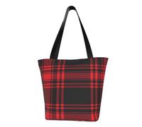 Sac à bandoulière, fourre-tout en toile grand sac femmes sac à main décontracté sacs à provisions réutilisables,Motif écossais à carreaux tartan rouge et noir de Noël