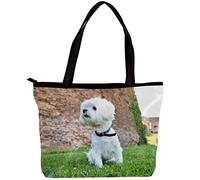 Sac à bandoulière fourre-tout pour femme, sac à main de grande capacité,Animaux Chien Bichon Frisé