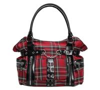 Sac à bandoulière gothique pour femme, grande capacité, polyvalent, à carreaux, multi-poches, rivets, sac de moto, sac de voyage, Rouge, 250.00x170.00x100.00mm/9.84x6.69x3.94inch