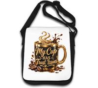 Sac à bandoulière humoristique avec inscription « Coffee With Trust Issues » Blanc