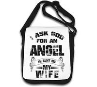 Sac à bandoulière « I Ask God For An Angel He Sent Me My Wife » Blanc