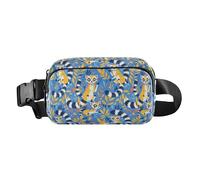 Sac à bandoulière imperméable avec sangle réglable pour entraînement et course à pied avec motifs traditionnels asiatiques, Lémuriens Madagascar sur motif bleu, 1 Size