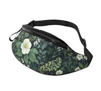 Sac à bandoulière imprimé à fleurs blanches - Unisexe - Motif floral vert - Sac banane botanique réglable pour étudiants - Sac mains libres tendance pour la vie sur le campus - 14 x 35 cm, A19, Taille